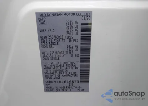 2020 Nissan Pathfinder Sl 4Wd from USA, damaged, VIN 5N1DR2CM3LC616873